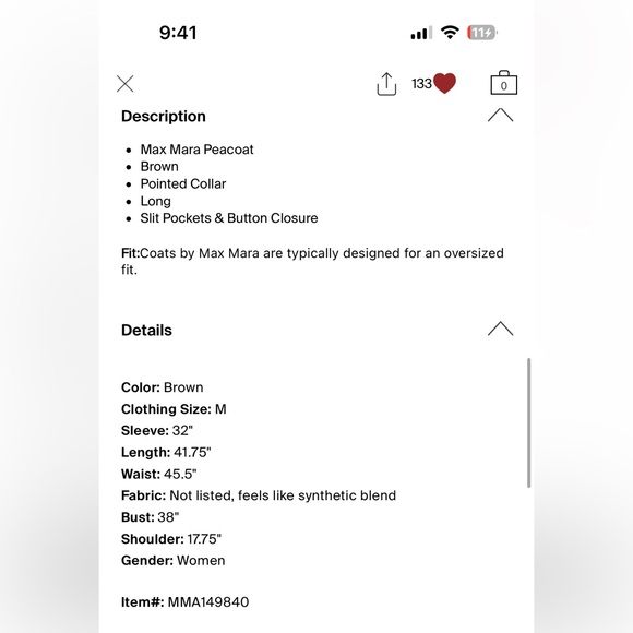 MaxMara long chocolate brown oversized wool peacoat size Medium - Picture 4 of 4